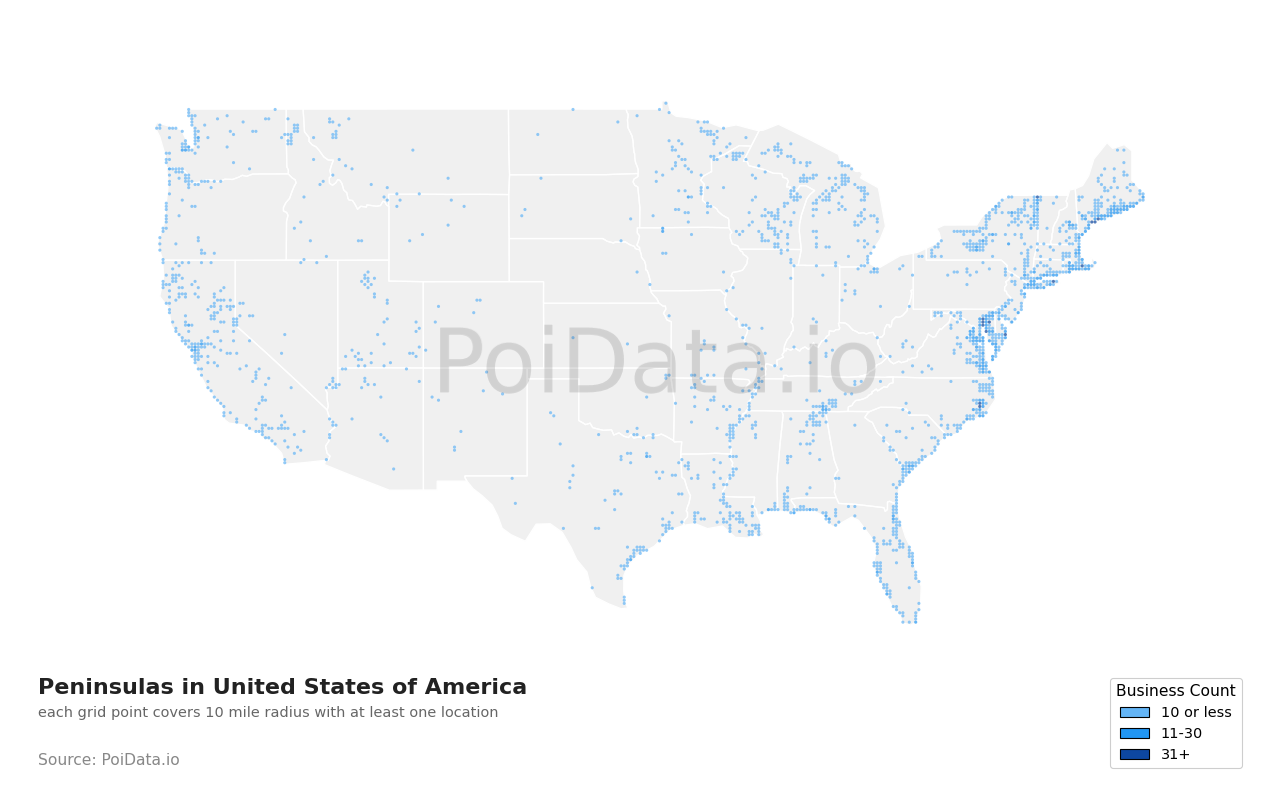 Peninsula density map for United States