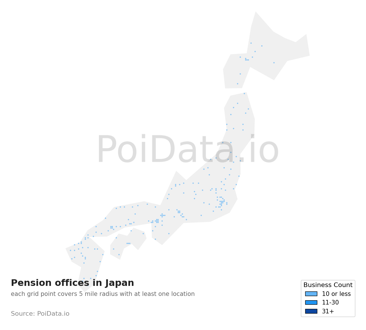 Pension office density map for Japan