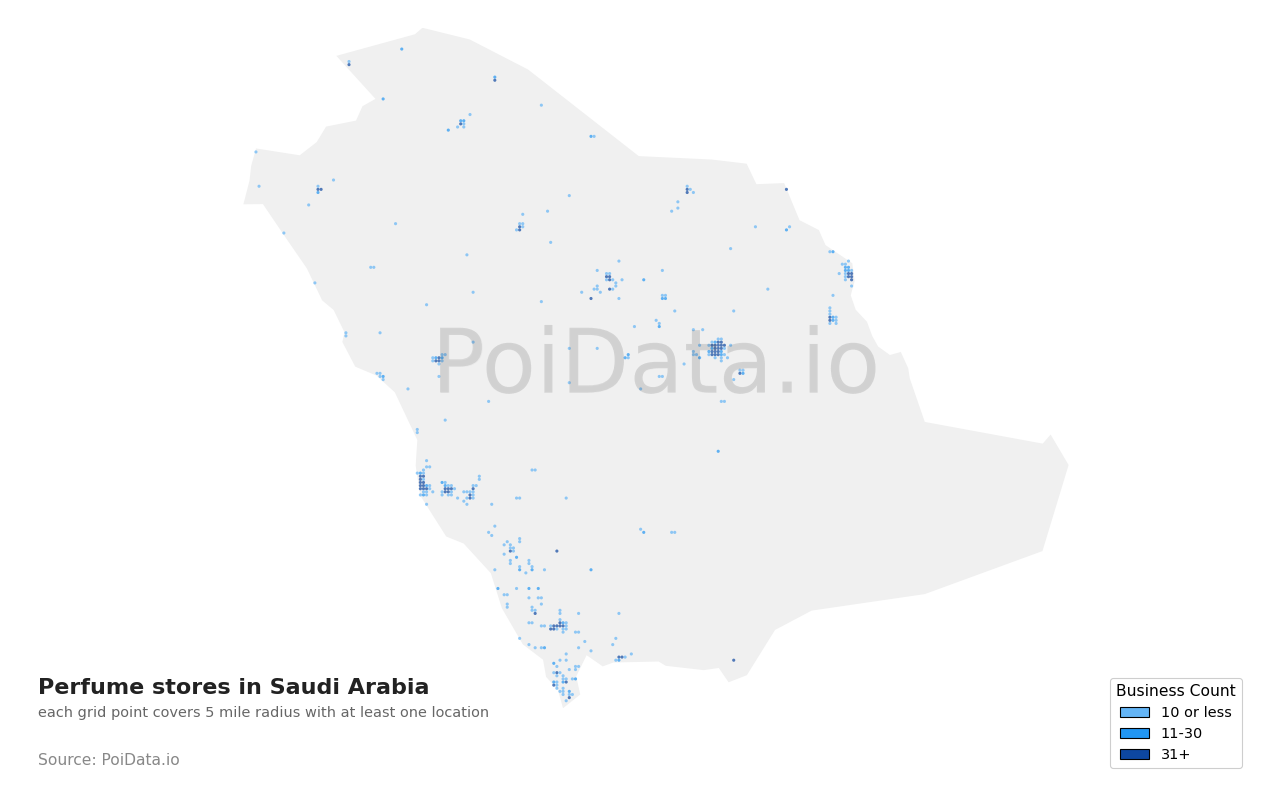 Perfume store density map for Saudi Arabia