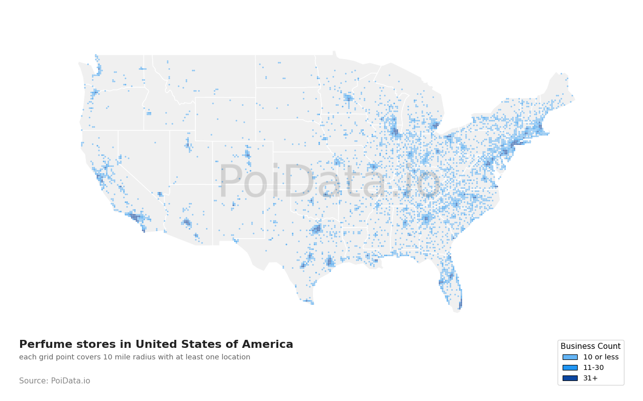 Perfume store density map for Florida, United States