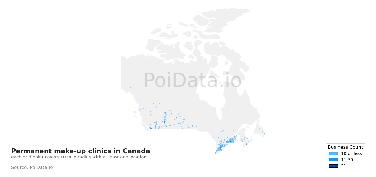 Permanent make-up clinic density map for Saskatchewan, Canada