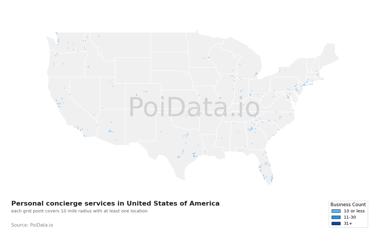Personal concierge service density map for Arizona, United States