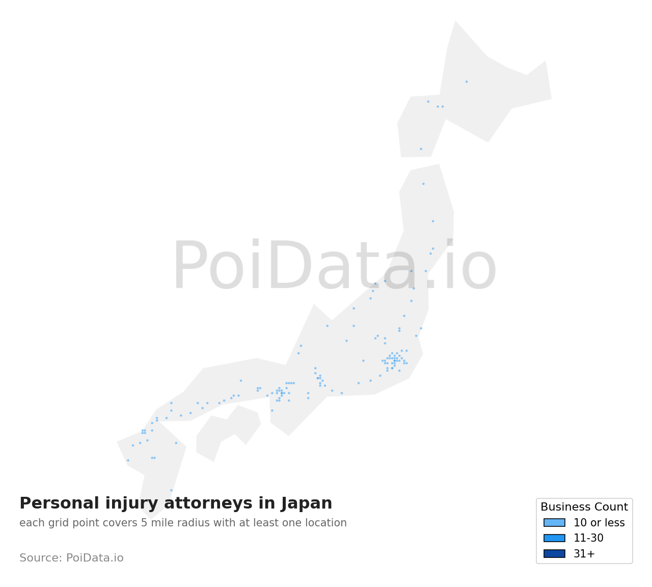 Personal injury attorney density map for Japan
