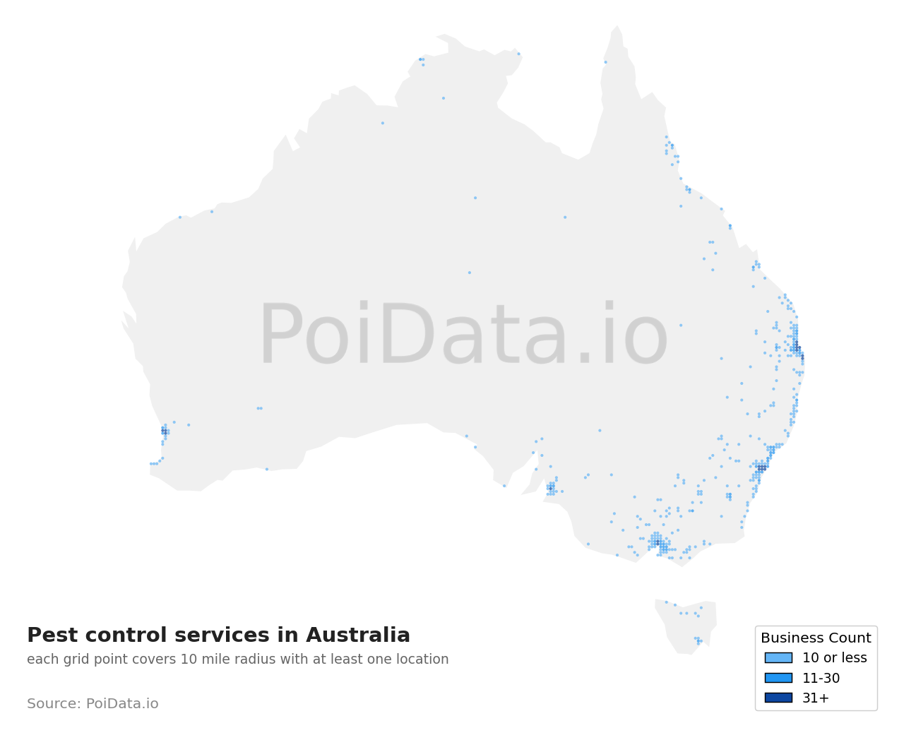Pest control service density map for VIC, Australia