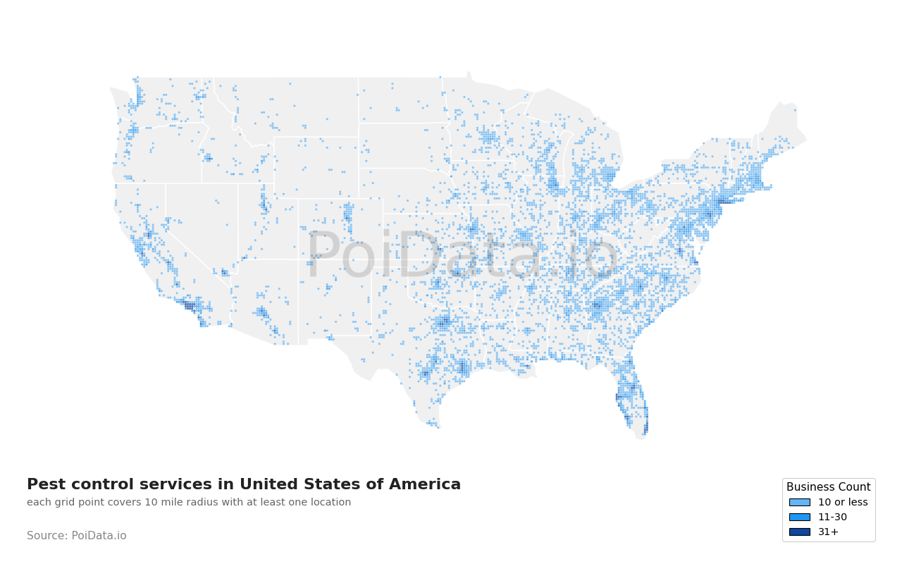 Pest control service density map for Florida, United States