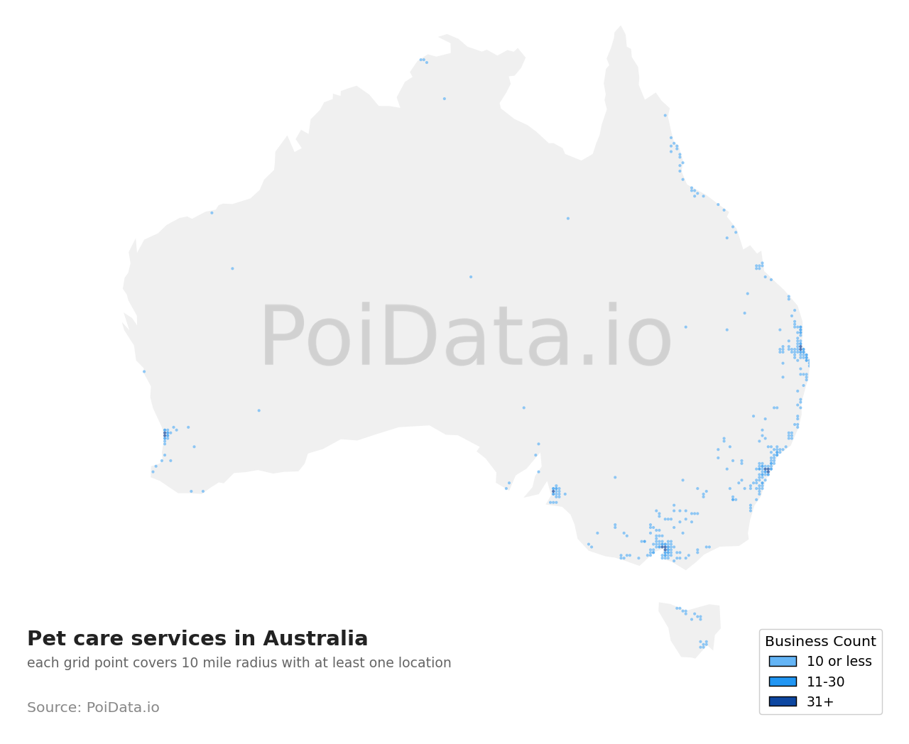 Pet care service density map for Australia