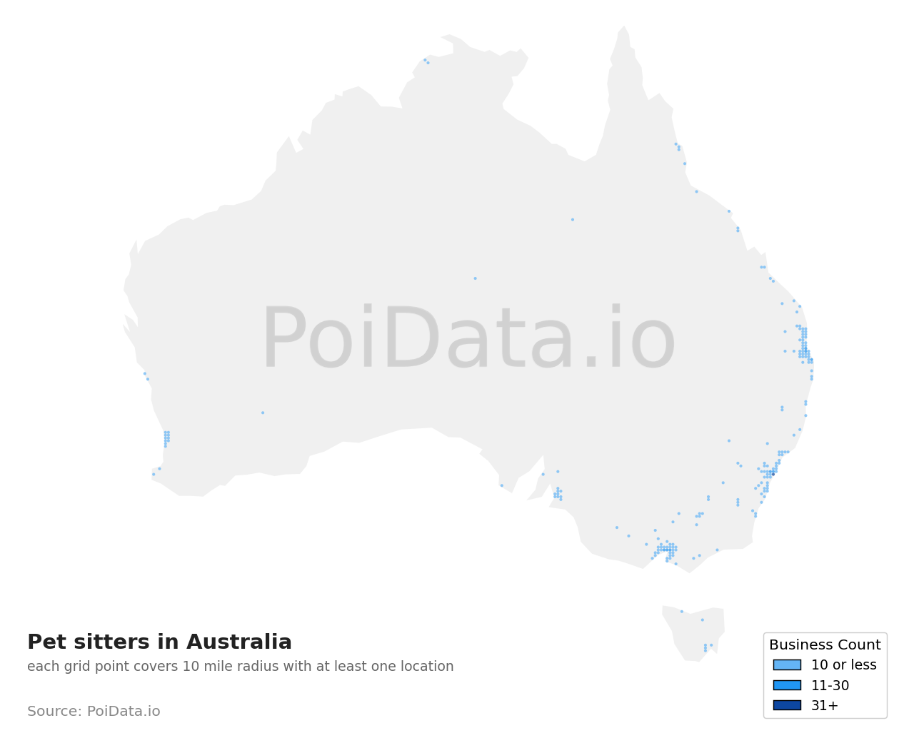 Pet sitter density map for Australia