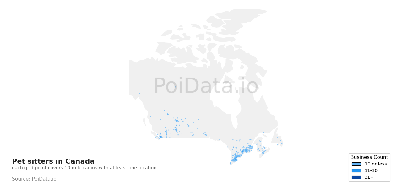 Pet sitter density map for Newfoundland and Labrador, Canada
