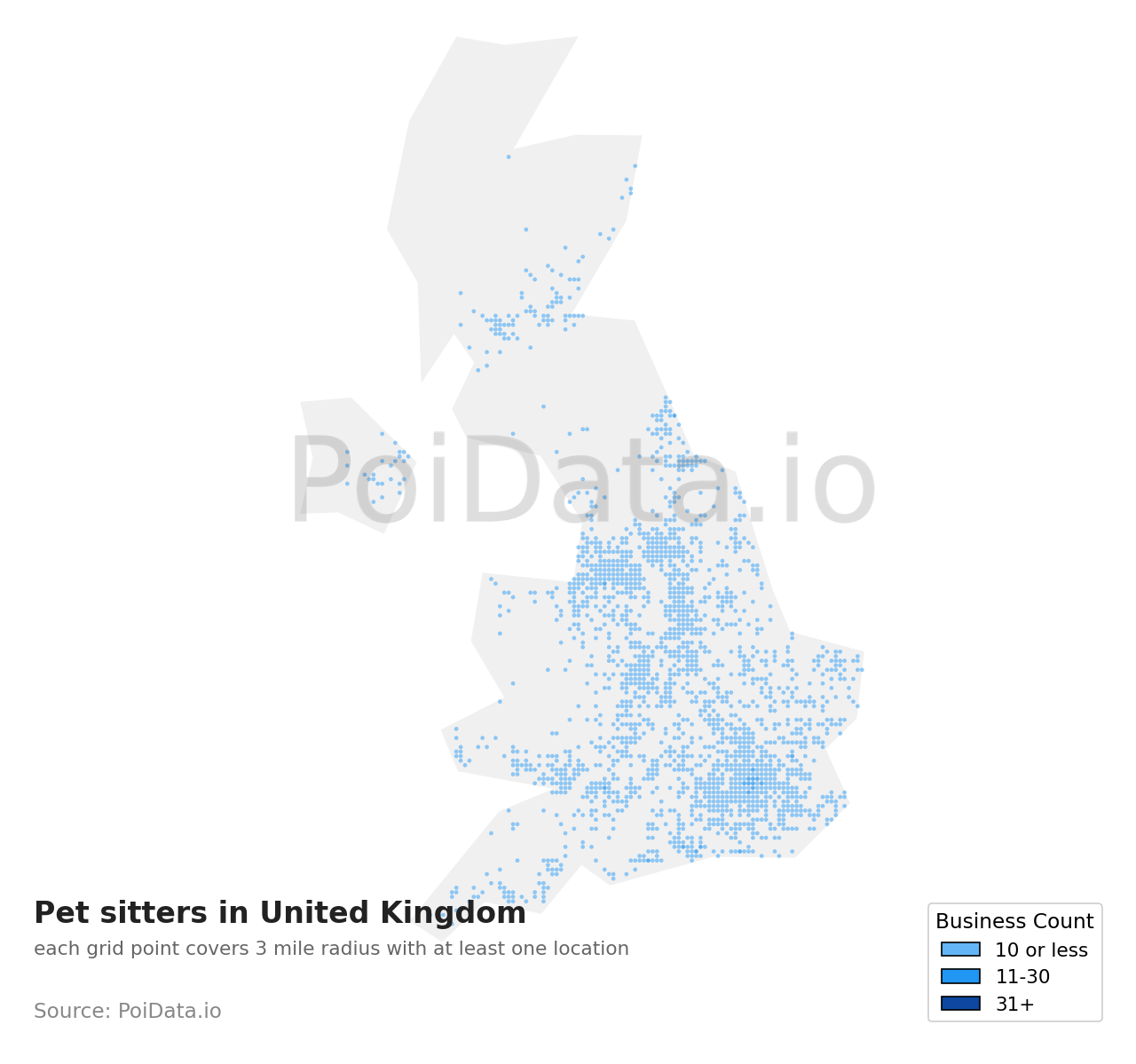 Pet sitter density map for United Kingdom