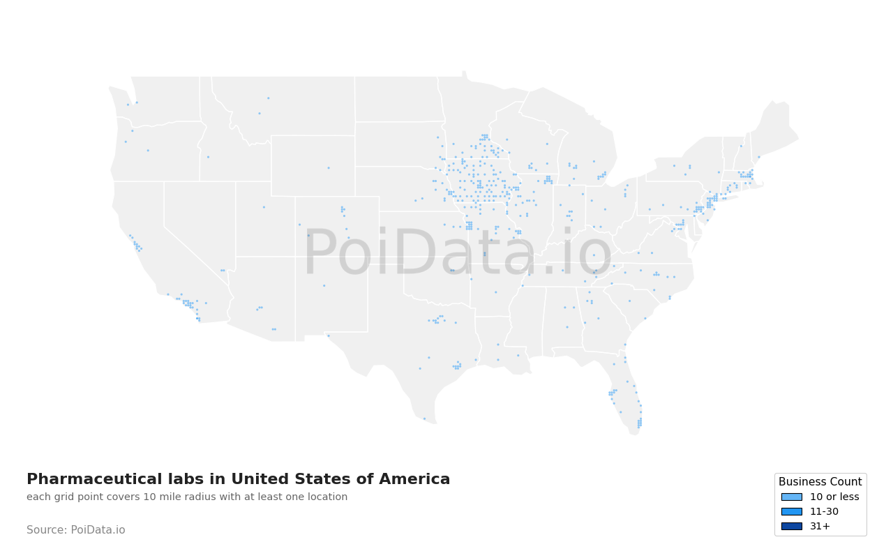 Pharmaceutical lab density map for Missouri, United States