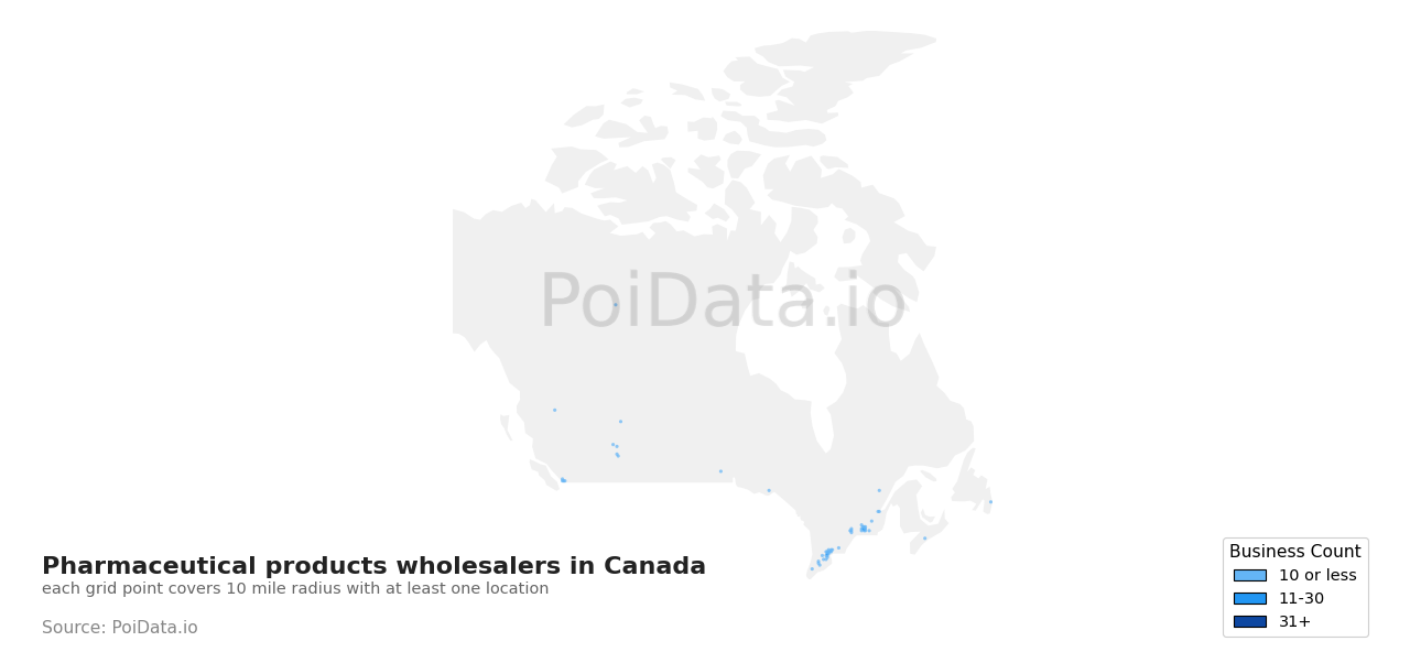 Pharmaceutical products wholesaler density map for Manitoba, Canada