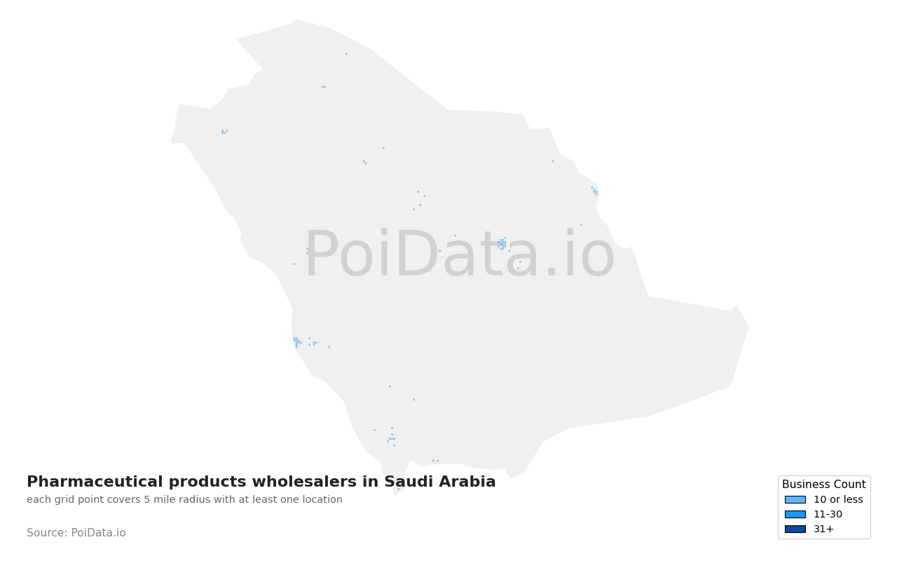 Pharmaceutical products wholesaler density map for Saudi Arabia