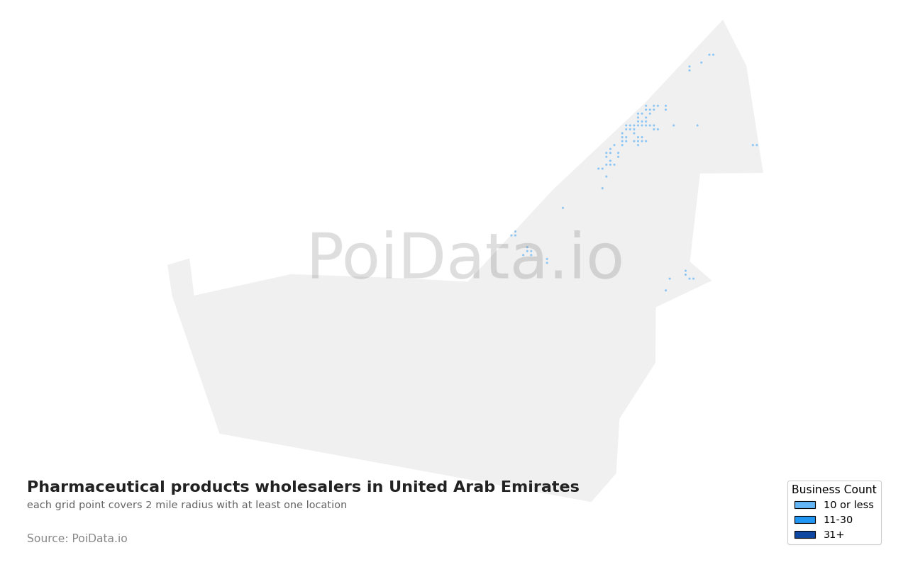 Pharmaceutical products wholesaler density map for United Arab Emirates