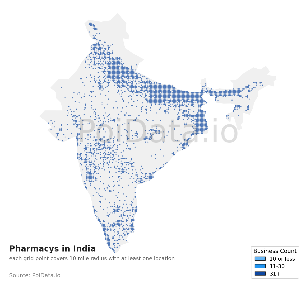 Pharmacy density map for India