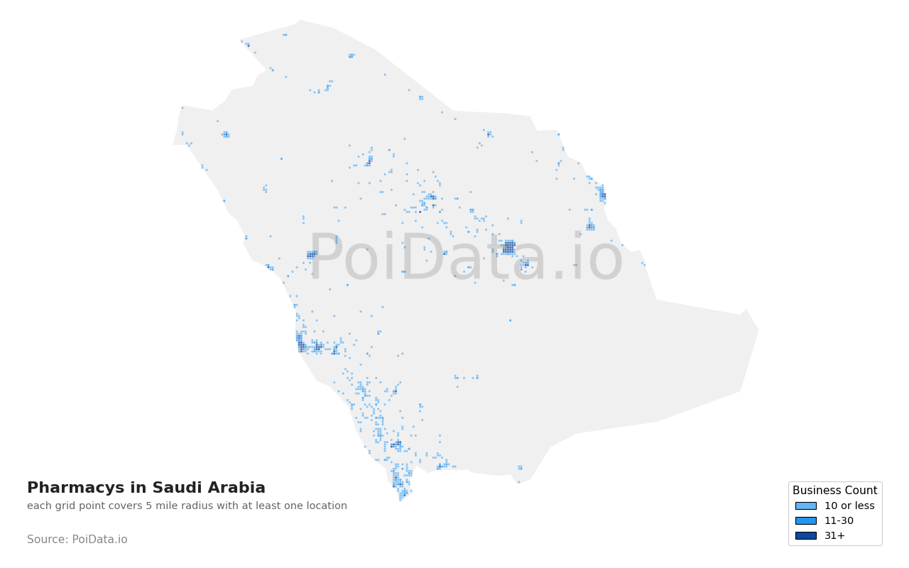 Pharmacy density map for Saudi Arabia