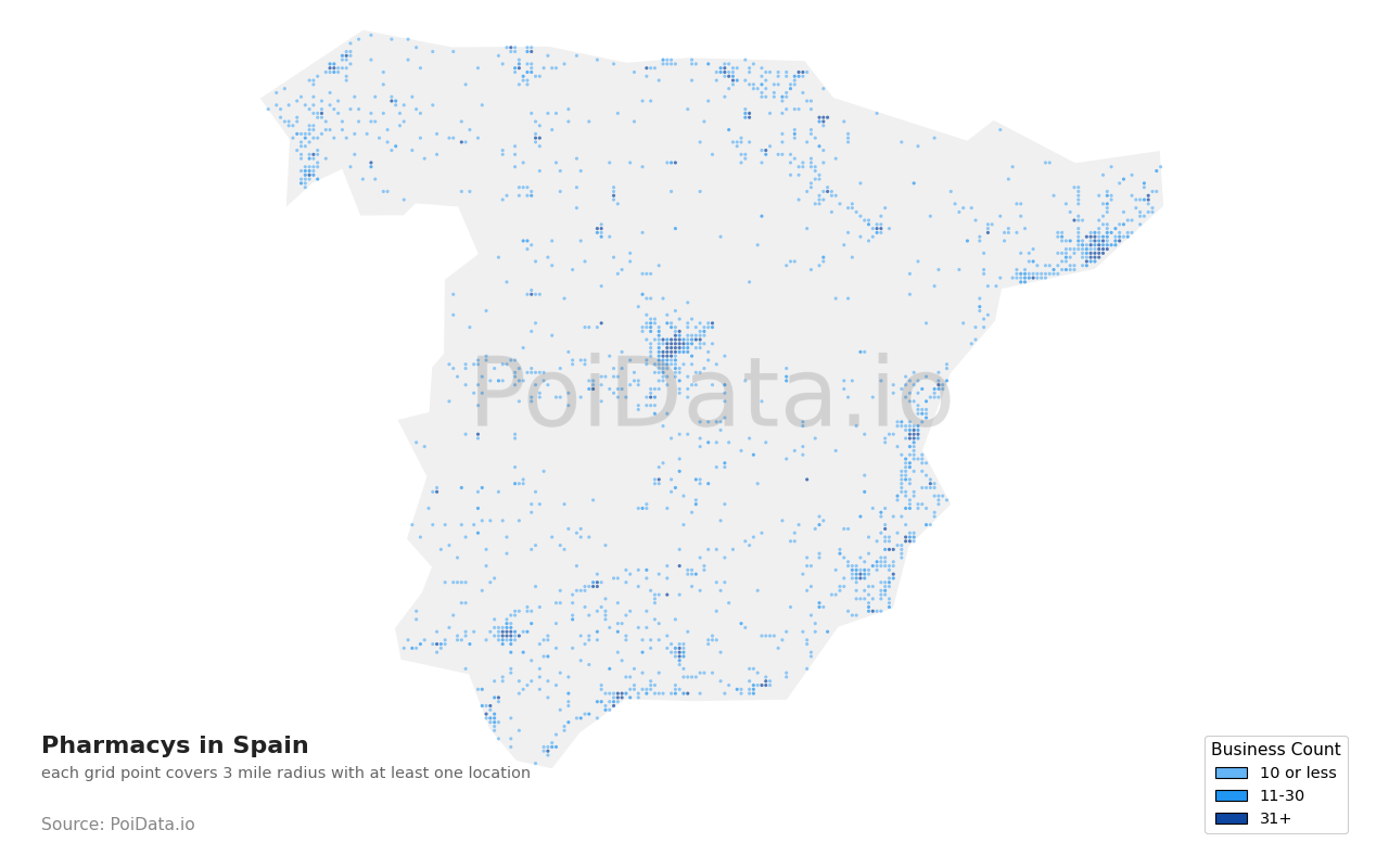 Pharmacy density map for Spain