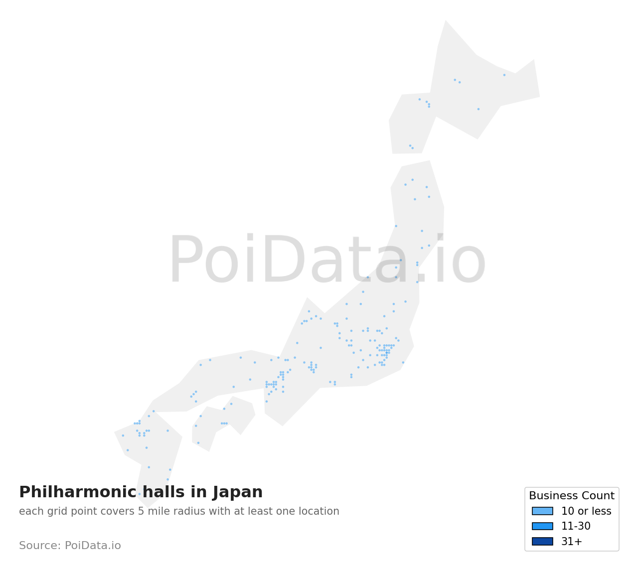 Philharmonic hall density map for Japan