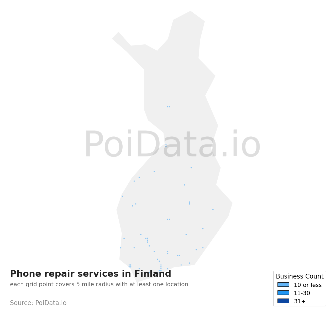 Phone repair service density map for Finland