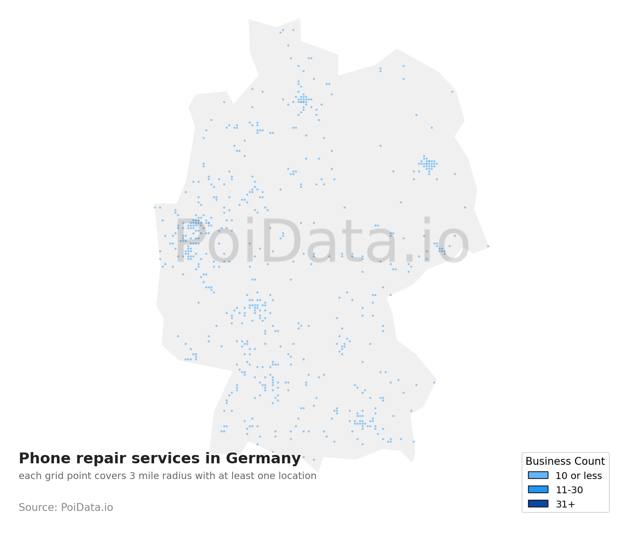 Phone repair service density map for Germany