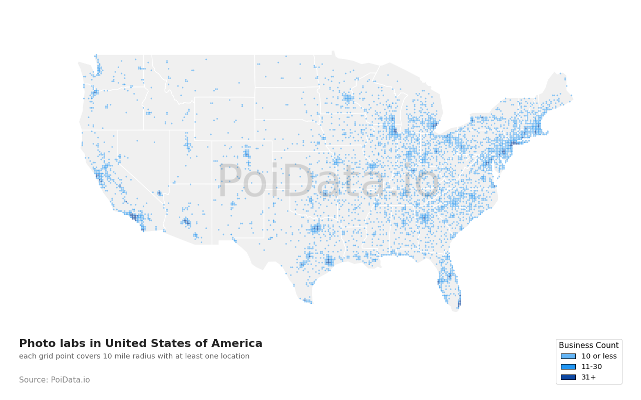Photo lab density map for Florida, United States