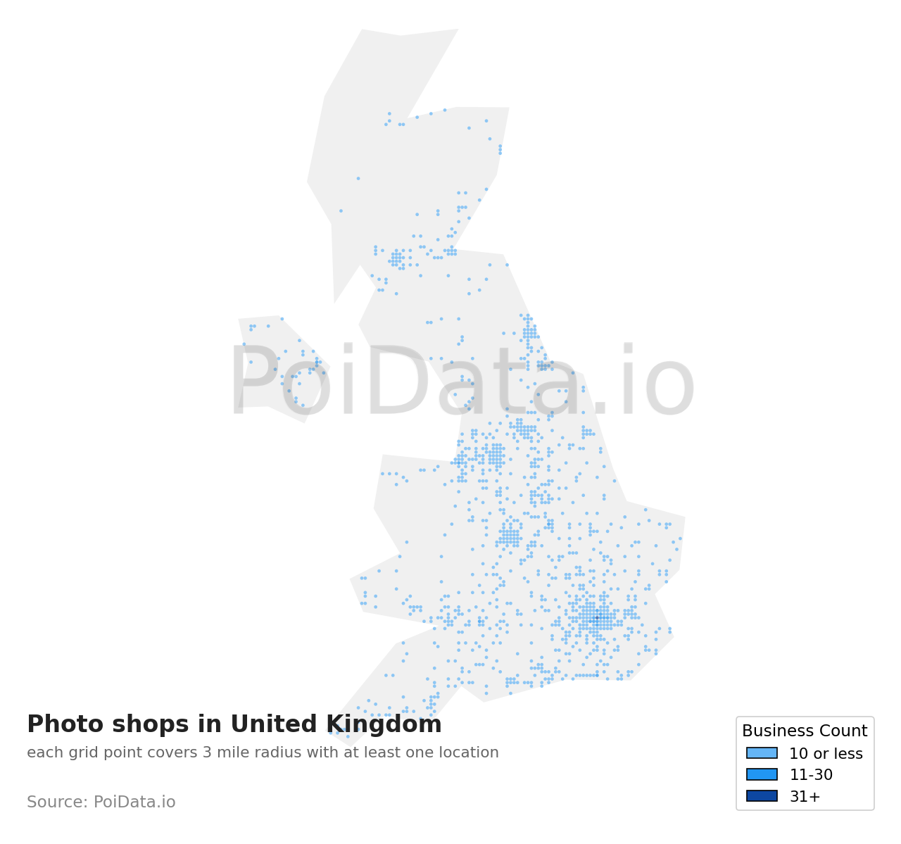 Photo shop density map for United Kingdom