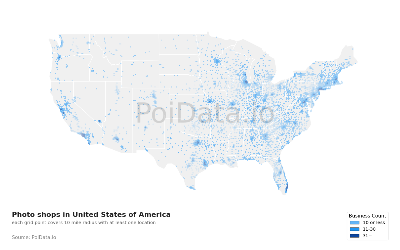Photo shop density map for California, United States