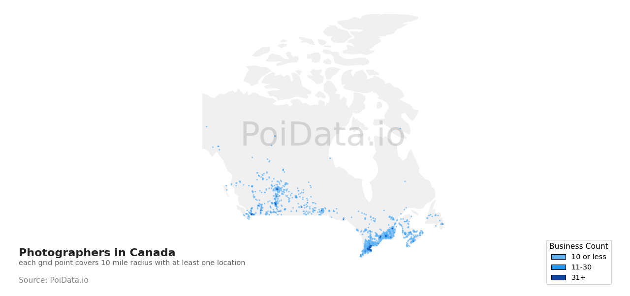 Photographer density map for Alberta, Canada