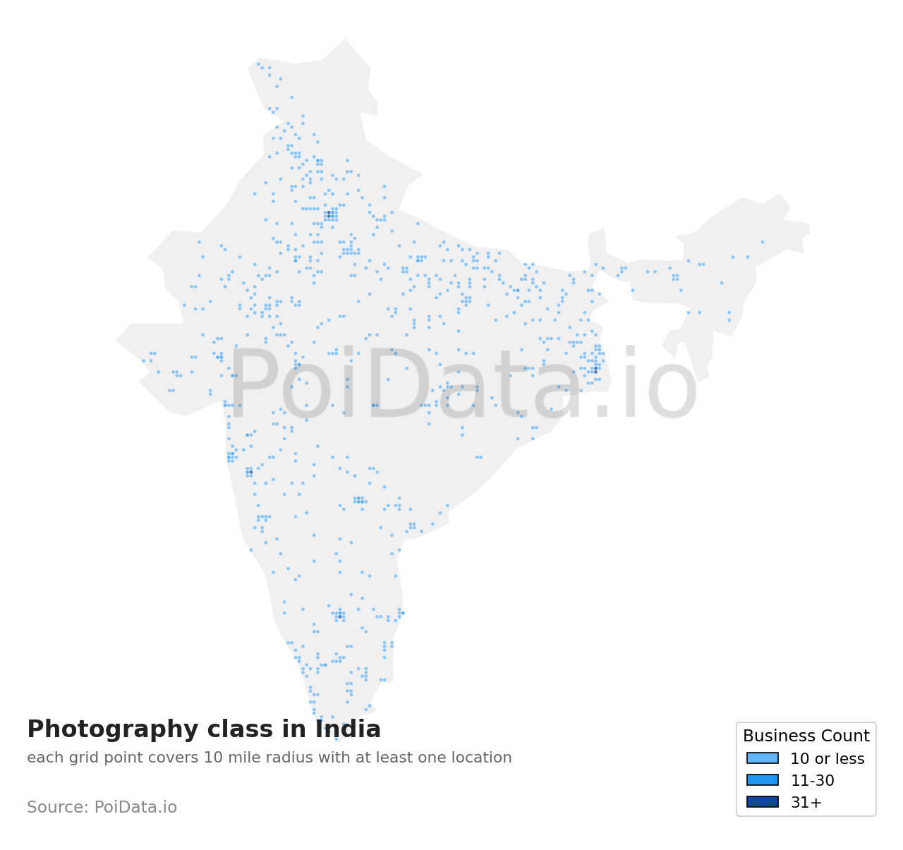 Photography class density map for India