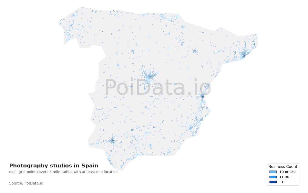 Photography studio density map for Spain
