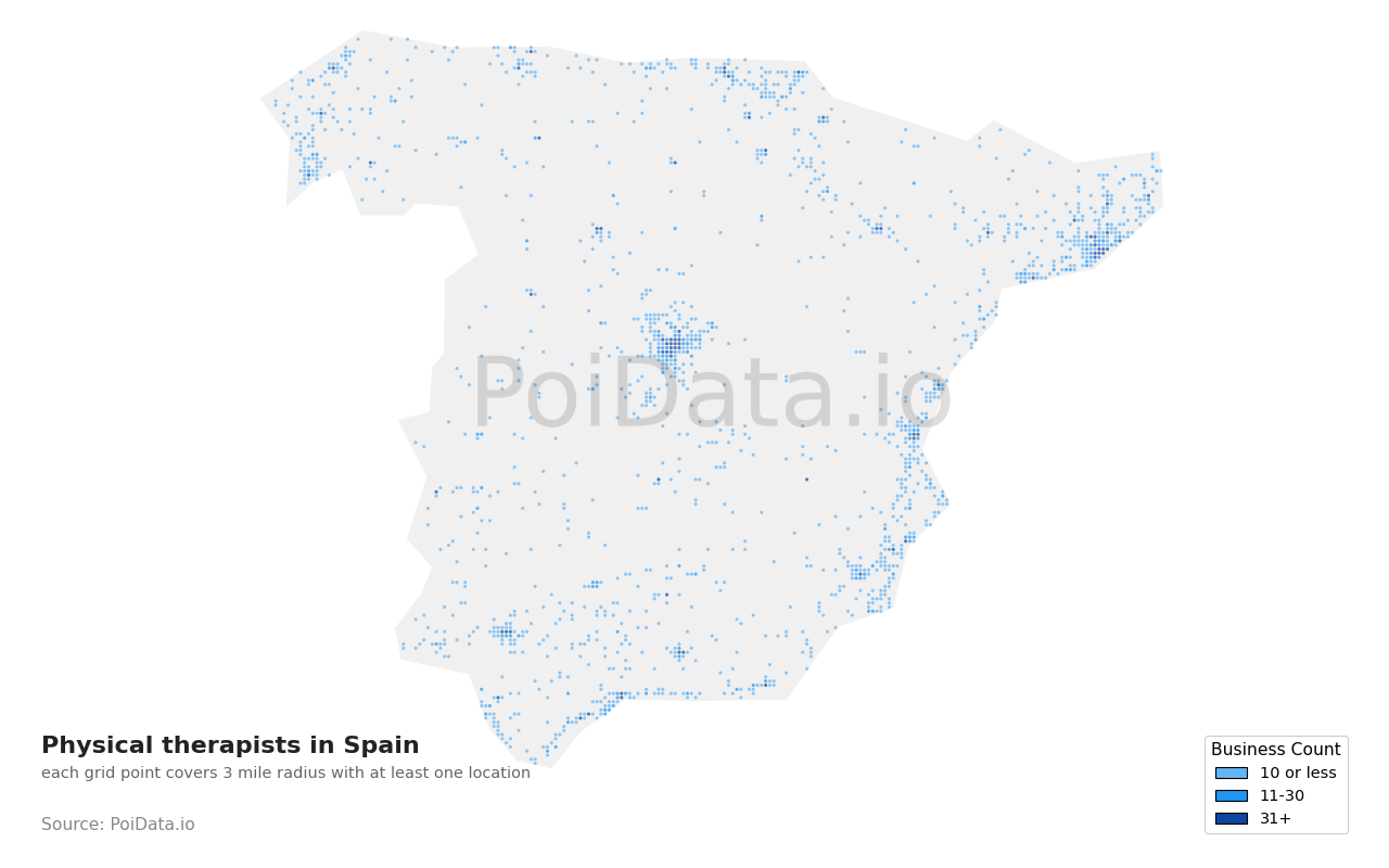 Physical therapist density map for Spain