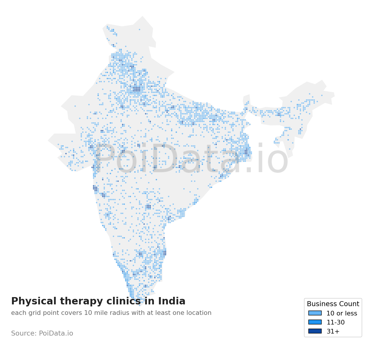 Physical therapy clinic density map for India