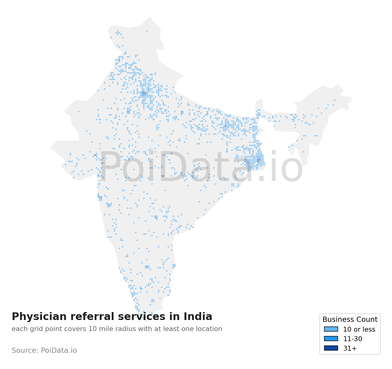 Physician referral service density map for India