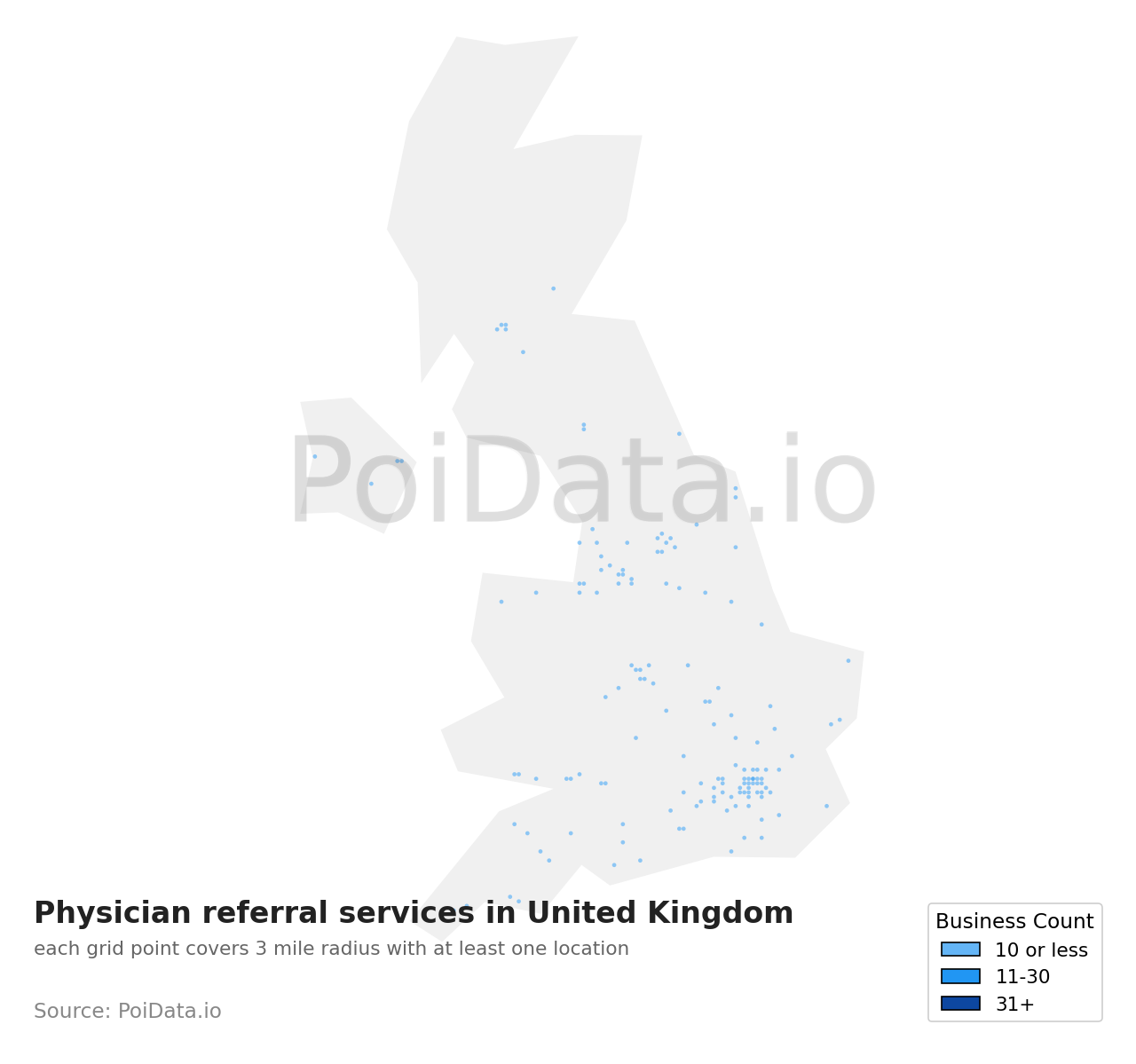 Physician referral service density map for United Kingdom