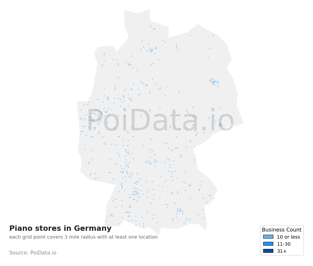 Piano store density map for Germany