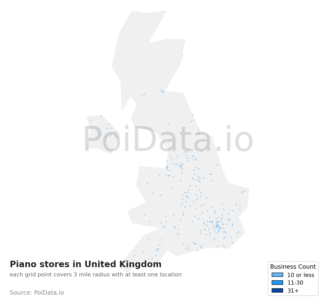 Piano store density map for United Kingdom