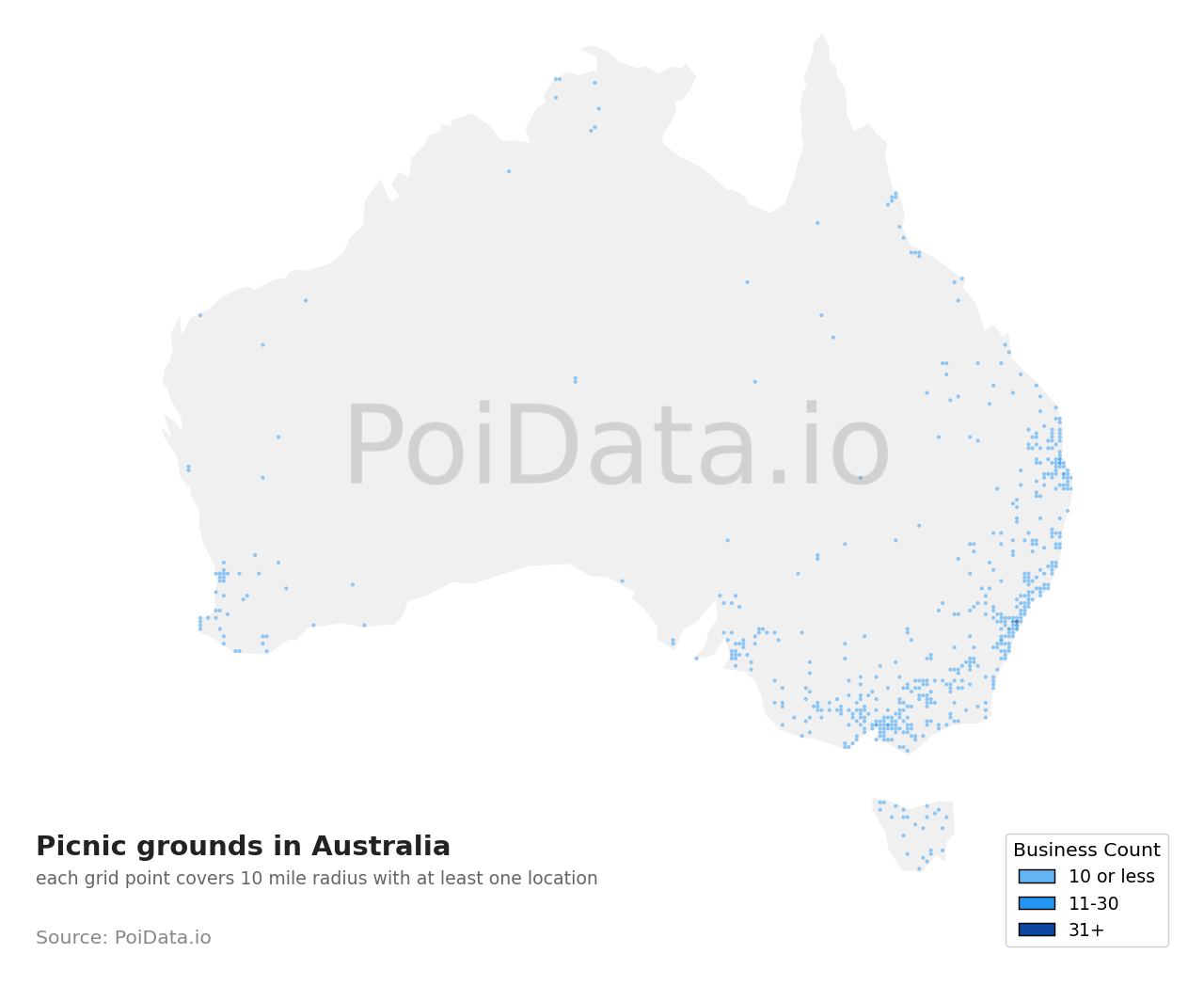 Picnic ground density map for Australia