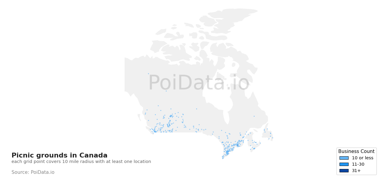 Picnic ground density map for Newfoundland and Labrador, Canada