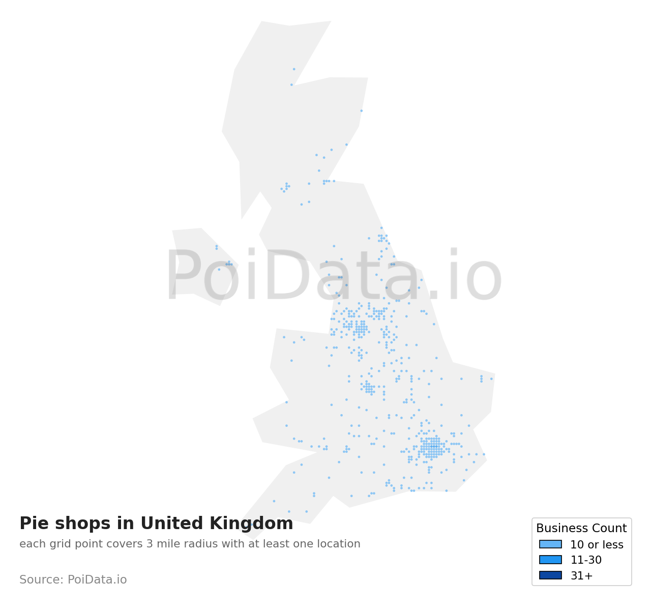 Pie shop density map for United Kingdom