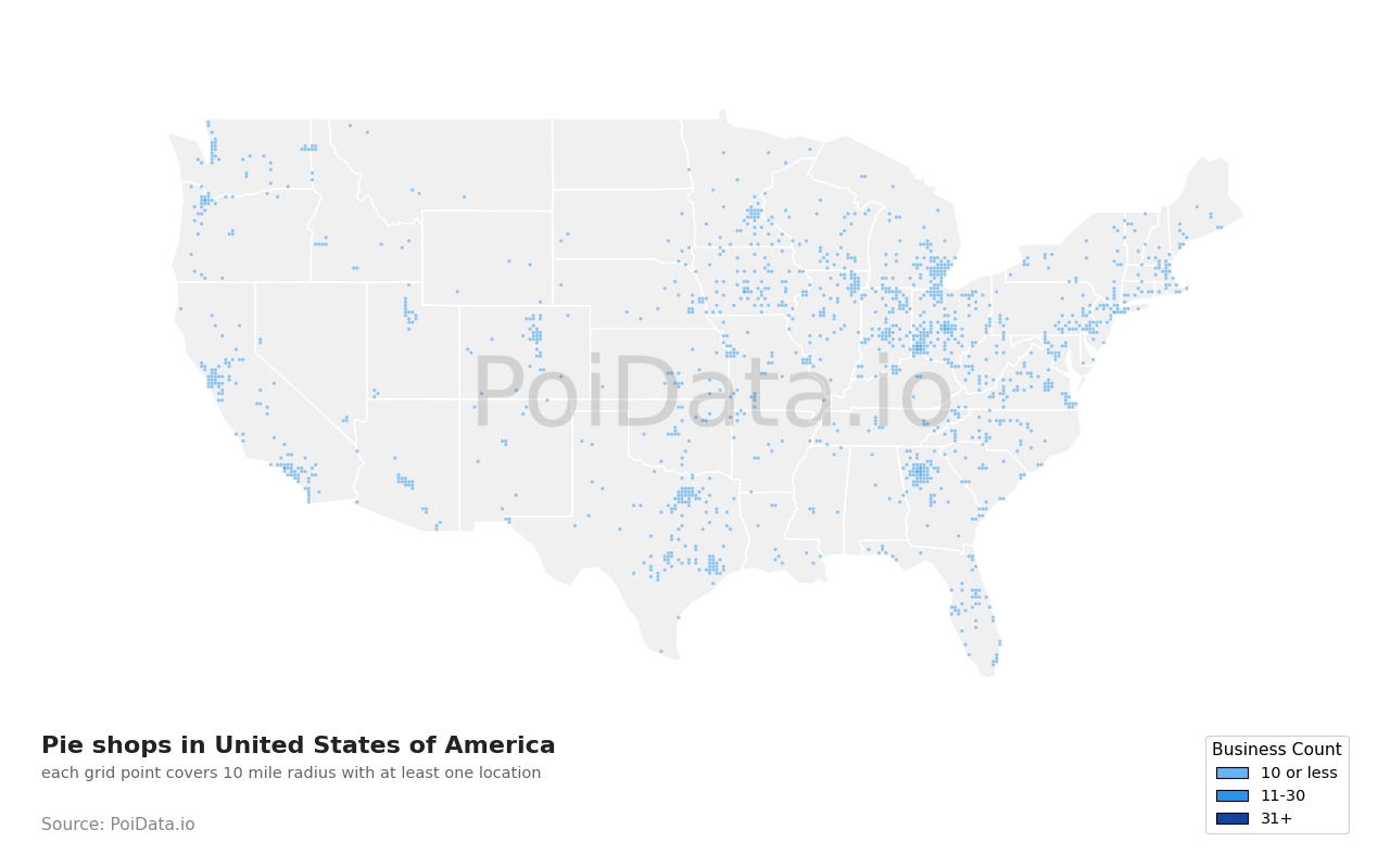 Pie shop density map for United States