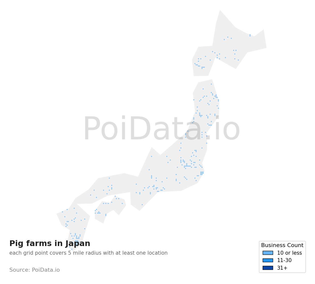 Pig farm density map for Japan