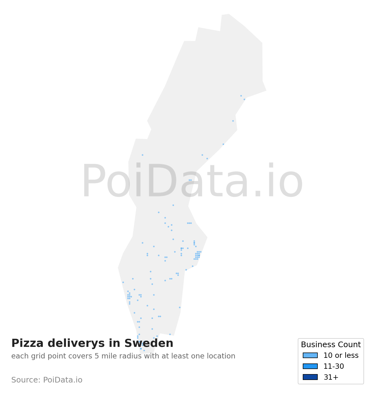 Pizza delivery density map for Sweden