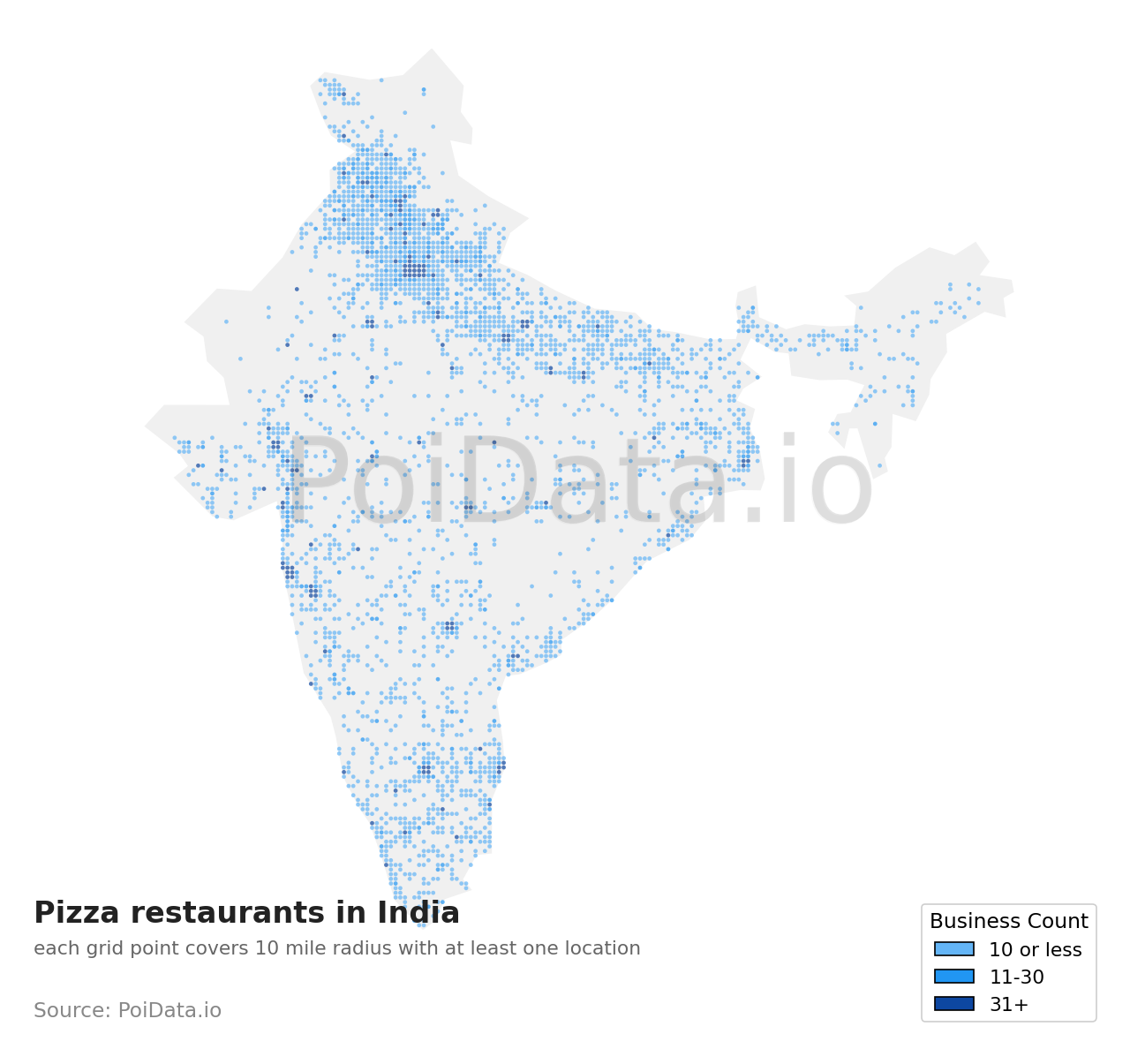 Pizza restaurant density map for India