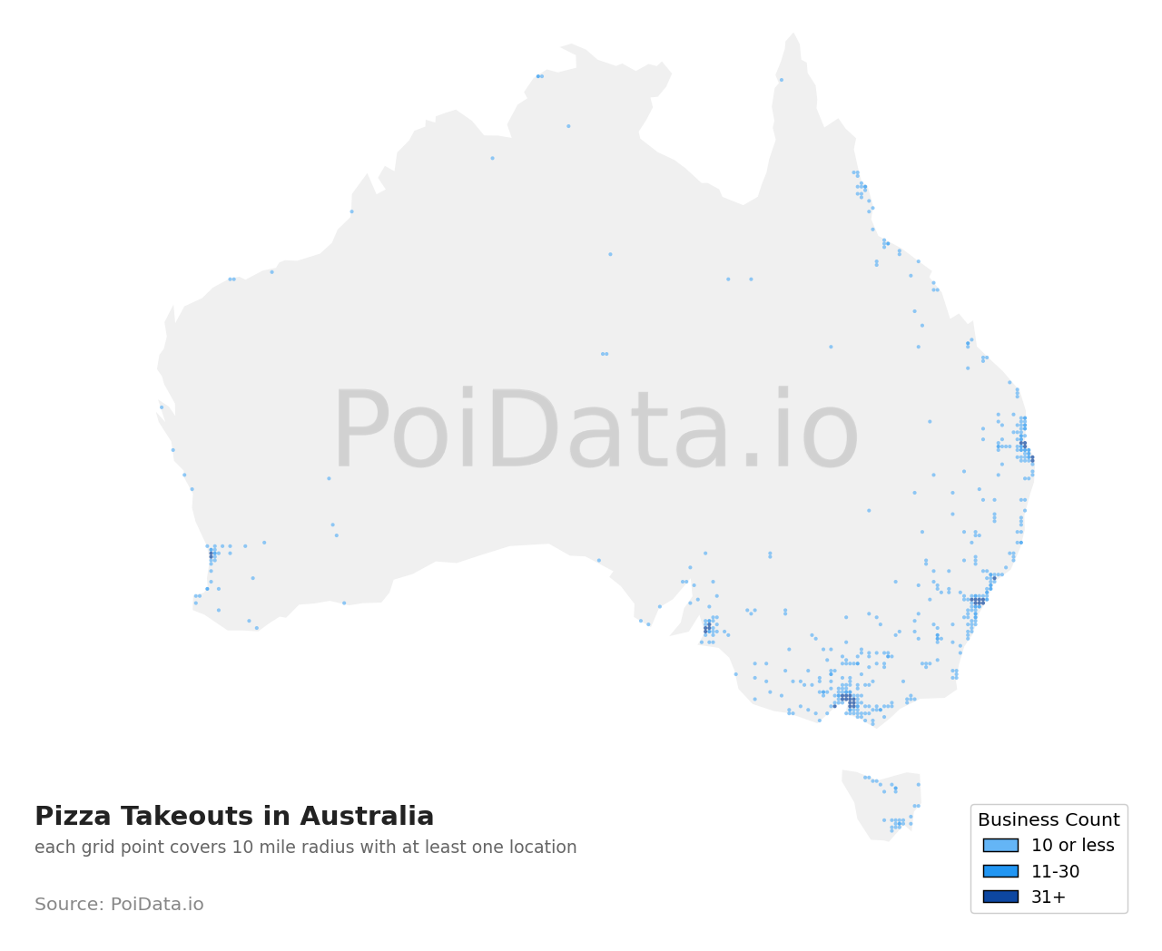 Pizza Takeout density map for ACT, Australia