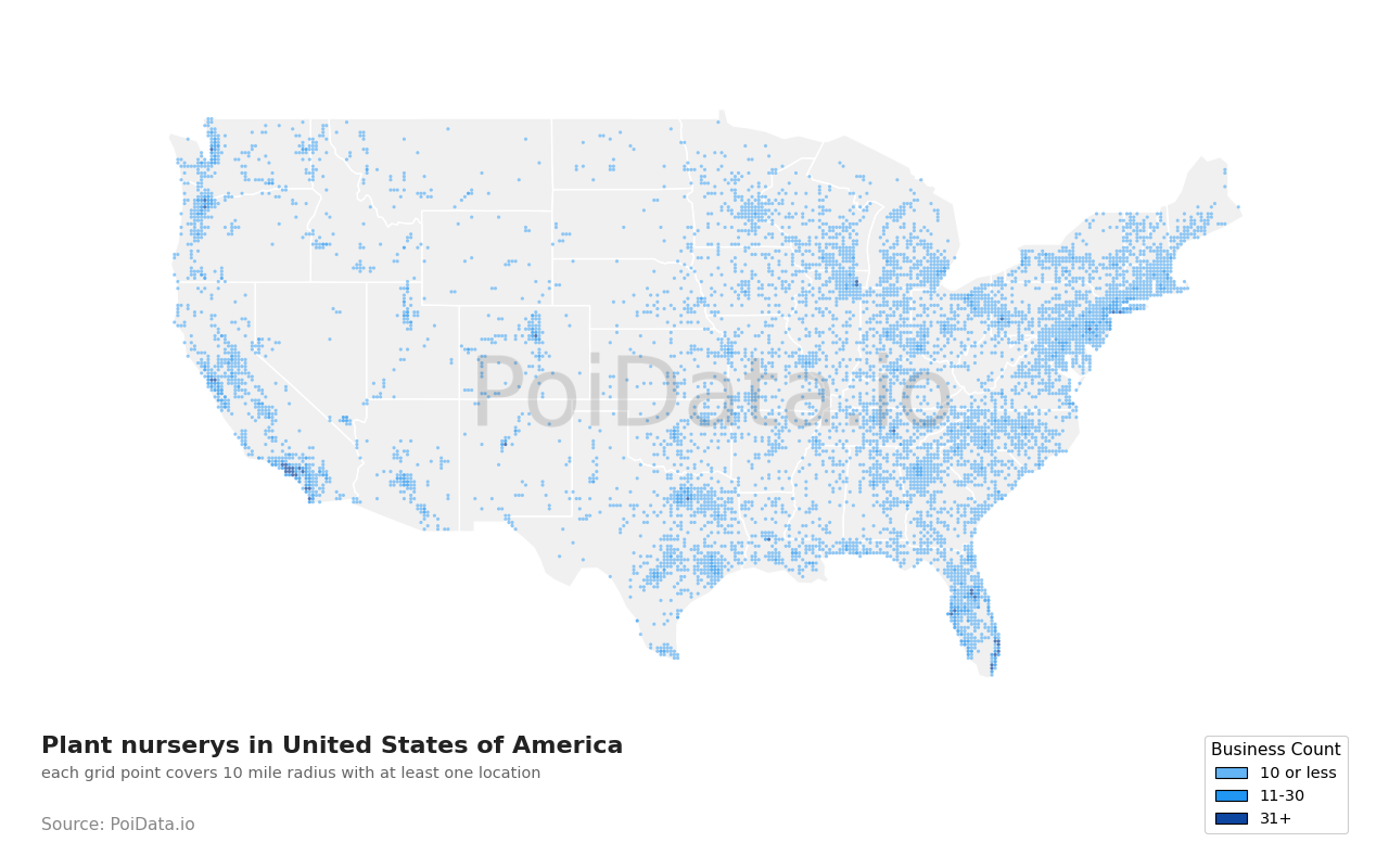 Plant nursery density map for Florida, United States