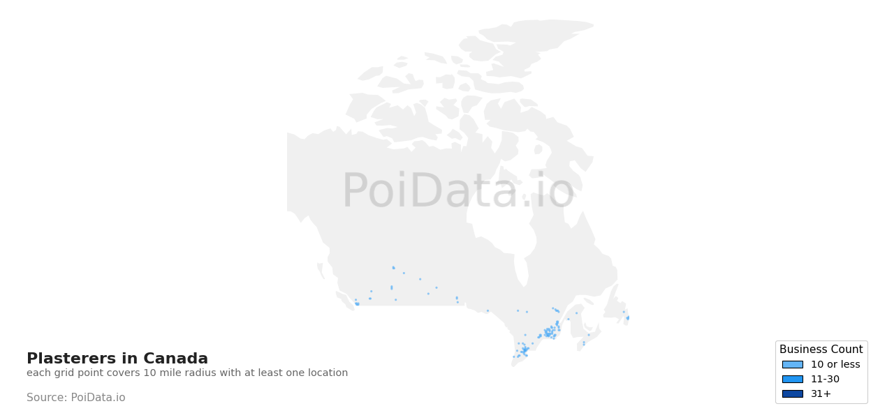 Plasterer density map for Quebec, Canada