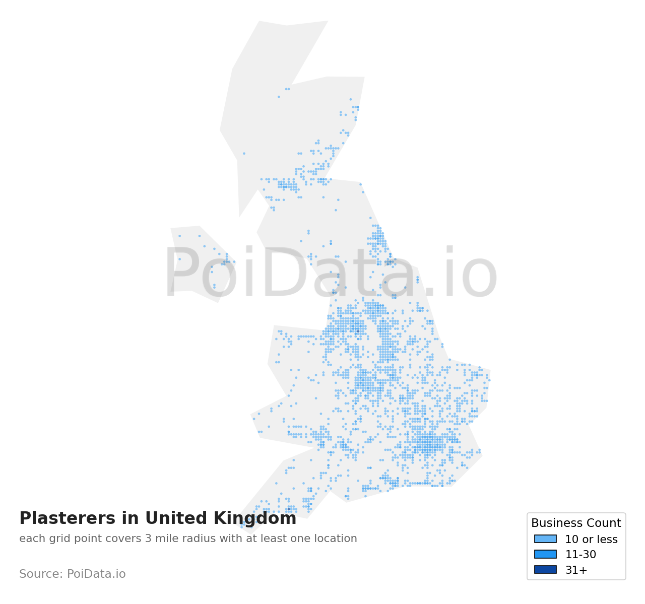 Plasterer density map for United Kingdom