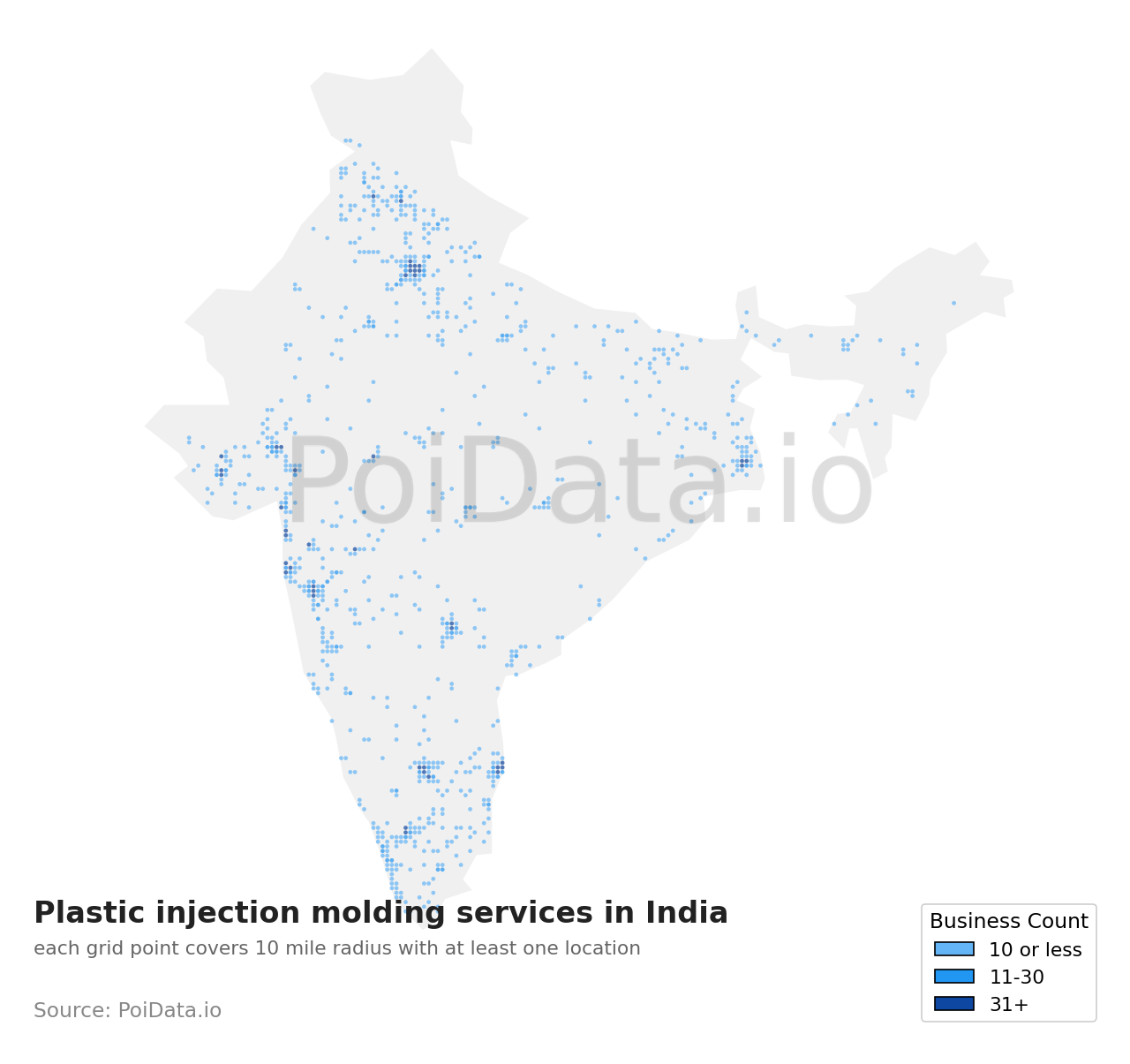 Plastic injection molding service density map for India