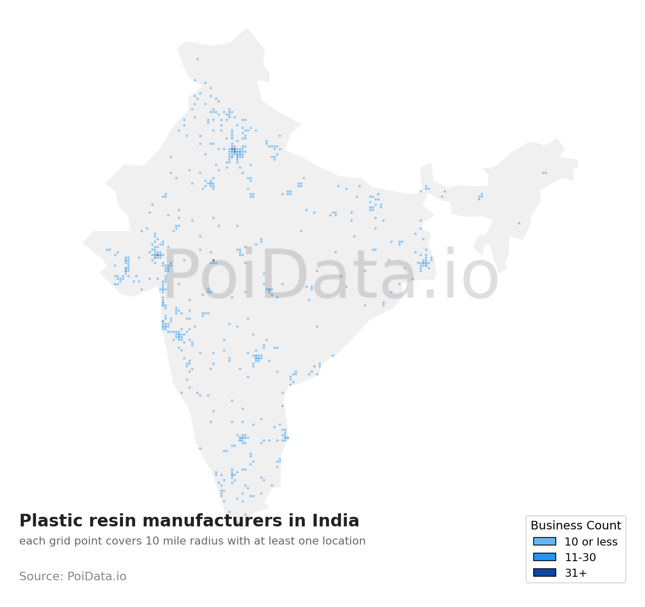 Plastic resin manufacturer density map for India