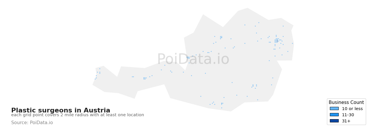 Plastic surgeon density map for Austria