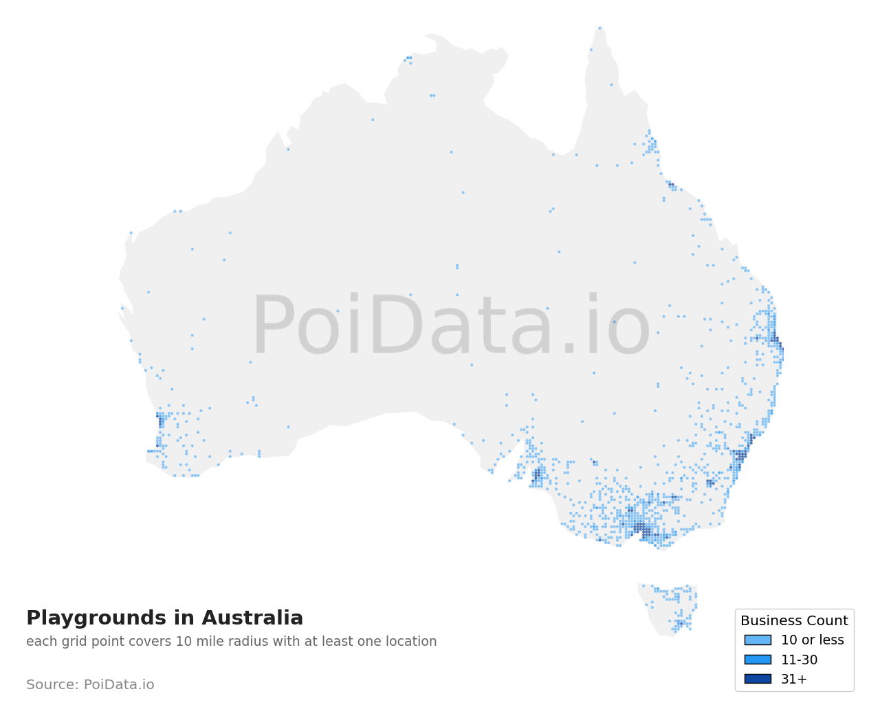 Playground density map for South Australia, Australia